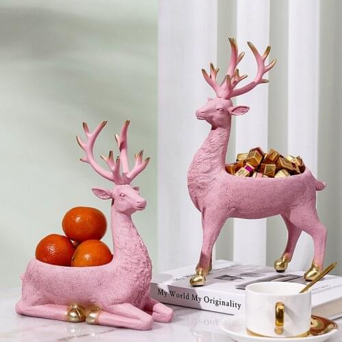 Elk Ornaments Storage Statues for Decoration Home Living Room Office Shop Cafe Desktop Organizers Sculpture Deer Figurine Craft