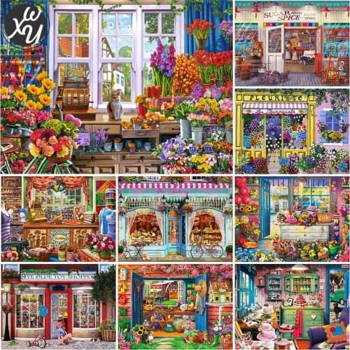 WEIWEI Flower Shop Full Square Drill Diamond Painting Mosaic Art 5D Diy Diamond Painting Embroidery Cross Stitch for Home Decor