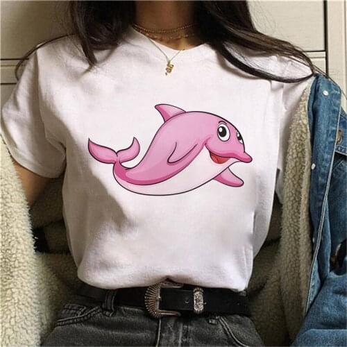 Cartoon Dolphin printed ladies t-shirt summer ladies short sleeve Harajuku graphic t- shirt casual funny t-shirt