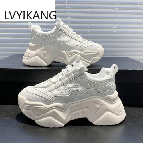 New Black Dad Chunky Sneakers Casual Vulcanized Shoes Woman High Platform Sneakers Lace Up White Sneakers Women 2020