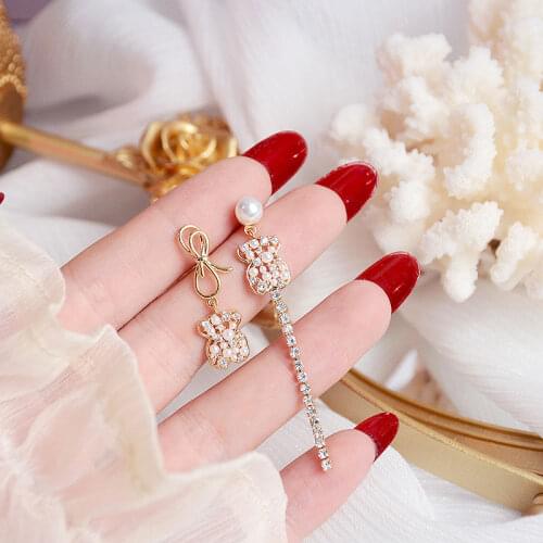 14k Electric Plating Women Fashion Asymmetrical Earrings minimalist Earrings Diamond Cute Bear Elegant Accessories Jewelry Decor