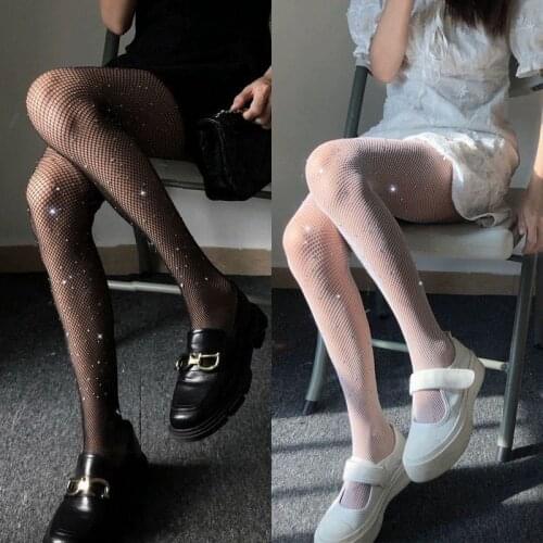 Women Sexy Stockings Tights Rhinestone Mesh Fishnet Pantyhose Lingerie Female Hosiery Transparent Party Club Skinny Nylon Tights
