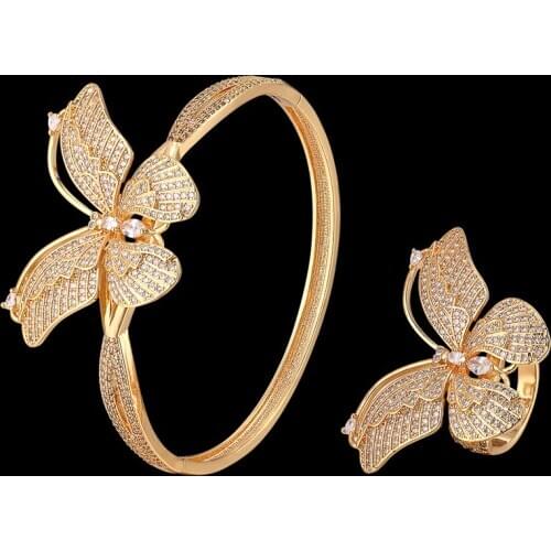 Zlxgirl jewelry luxury butterfly shape Bangle Ring Set Jewelry Sets For Women Wedding Cubic Zircon CZ Dubai Bridal bijoux set