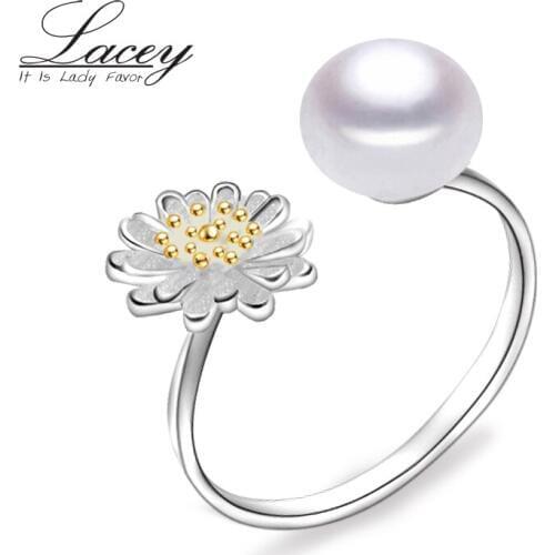 2017 Fashion Pearl Ring Natural Freshwater Pearl Jewelry Flower Pearl Ring 925 Sterling Silver Rings For Women Gift
