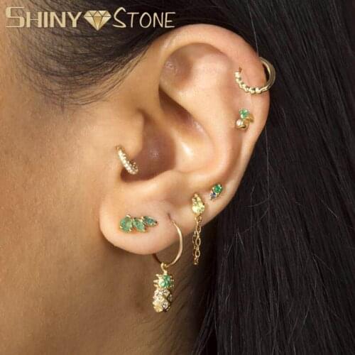 925 Sterling Silver Oval Green Cubic Zircon Cz Stud Earring 2021 Summer New Gold Plated Vermeil Multi Piercing Women Jewelry