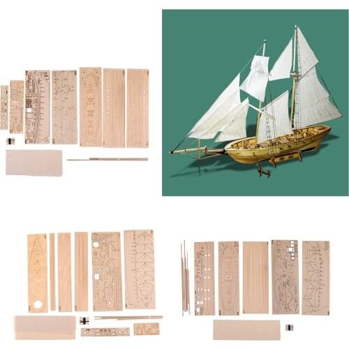 1/130 Scale DIY Hobby Wooden Ship Harvey Sailboat Assembly Model Kits Decor Toy Gift for Adults and Teens