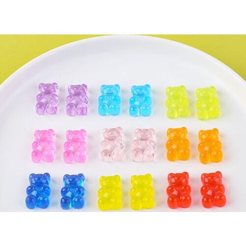 100pcs/lot Jelly color Fashion cute bear shape Flat back rubber beads diy jewelry earrings/headwear pendant accessory