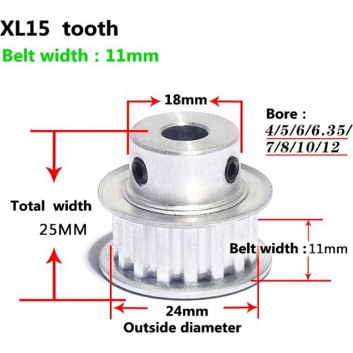 15Teeth XL Timing pulley Bore 5/6/6.35/8/10/12mm for width 10mm XL Synchronous Belt 15-XL BF Gear 5.08mm Pitch Transmisson