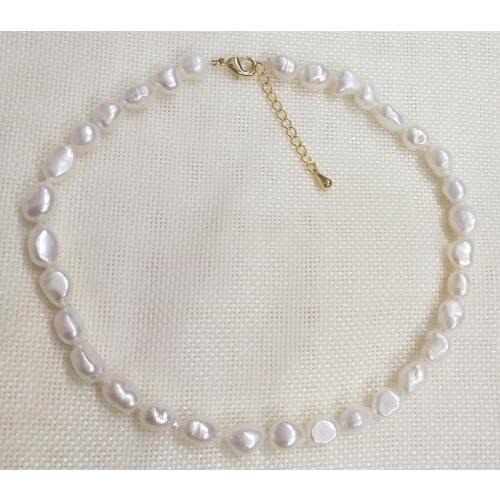 35cm 14inch 9mm white pearl baroque beads choker necklace 5cm extra chain gold clasp Natural irregular freshwater pearl Jewelry
