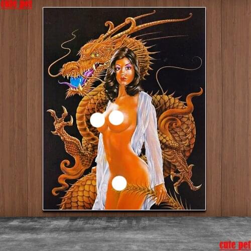 5D Diamond Painting Dragon and sexy woman Full Diamond Embroidery Pattern Rhinestones Needlework DIY Mosaic decor Cross Stitch