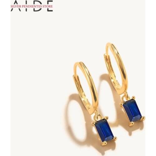 AIDE Blue Series Crystal Butterfly Huggie Earrings For Women 925 Sterling Silver Dripping Oil Earrings Jewelry Pendientes Mujer
