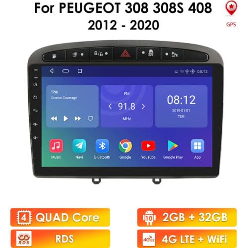 2 DIN Android Car Radio for Peugeot 2008 308 408 308S 2012-2020 GPS Stereo Multimedia Player Navigation Head Unit 4G WIFI