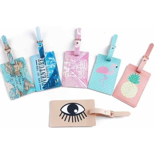 PU Leather Flamingo & World Map Suitcase Luggage Tag Label Handbag Portable Travel Accessories Name ID Address Tags