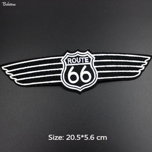 Big Size Black Route 66 Badges Patches Iron on Embroidered Applique for Clothes Jacket Stickers DIY Patchwork