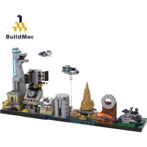 BuildMoc Architecture MOC Super Heroes Skyline Set Superheroes House City Building Blocks Bricks Architecture Toys For Children