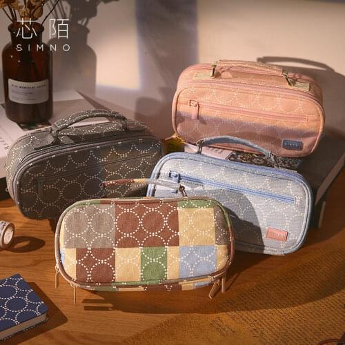 Cute Pencil Case Macaron Color Canvas Stretch Large Capacity Pencil Box Kawaii Pencilcase Kids School Stationery Estuche Escolar