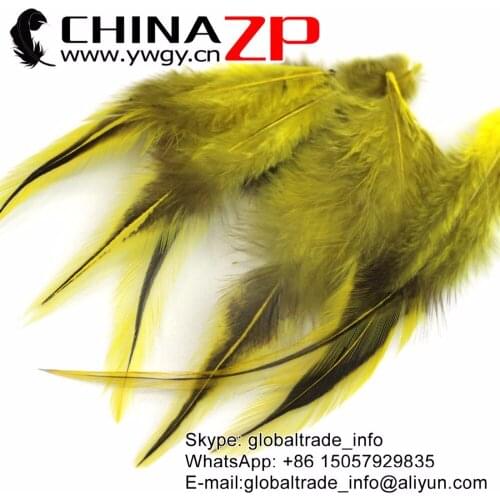CHINAZP Factory Cheap Wholesale 50pcs/lot Superior Quality Dyed Yellow Rooster Laced Pointy Cape Feathers Cloth Accessories