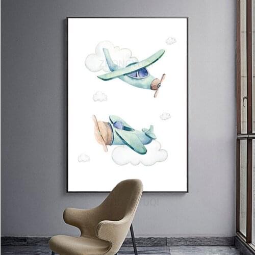 Nordic Child Adventure Poster Print Colorful Artwork Airplane Balloon Canvas Painting Wall Picture For Kids Bedroom Decor
