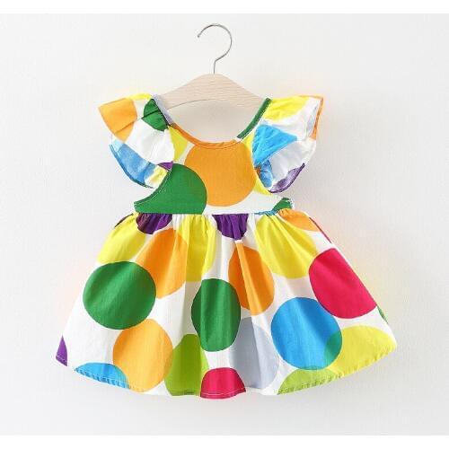 Baby fly sleeves princess Colored dots dress summer Korean new girls childrens clothing childrens point