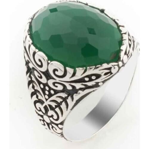 925 Sterling Silver Ring for Men with Green Zircon Stone
