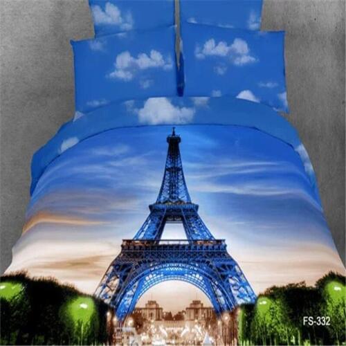 Eiffel Tower fabric 3D Oil Print 4pcs Bedding Sets Sheet set/Quilt Cover Full/Queen/King Size For Hotel