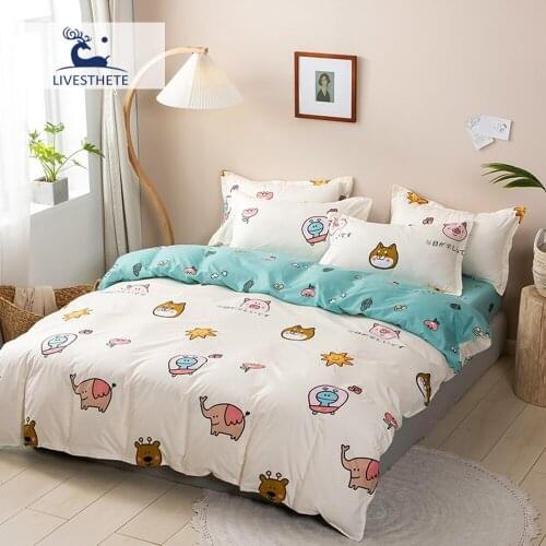 Liv-Esthete Bedding Set Cartoon Quilt Cover Fitted Sheet Pillowcase Elastic Band Corners Bedspread Double Single Size Home Decor