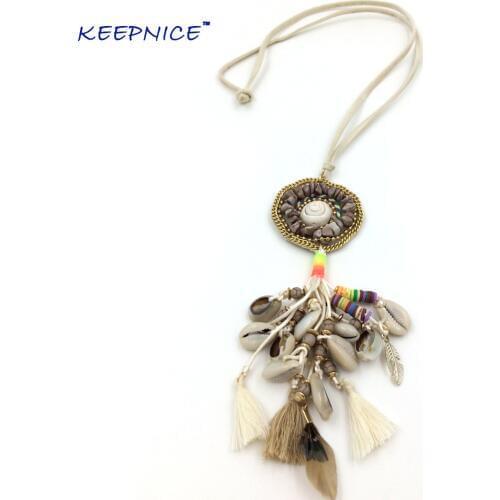 New unique boho beaded tassel pendant long Necklaces seabeach Bohemia Necklace for women