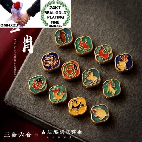 OMHXZJ Wholesale CA490 European Fashion Fine Woman Man Party Birthday Wedding Gift Chinese Zodiac Signs 24KT Gold Pendant Charm