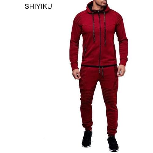 SHIYIKU 2-Piece Brand Sportswear Fall/Winter Hooded Sweater Drawstring Pants Striped Patchwork Hoodie Long-Sleeved Mens Suit