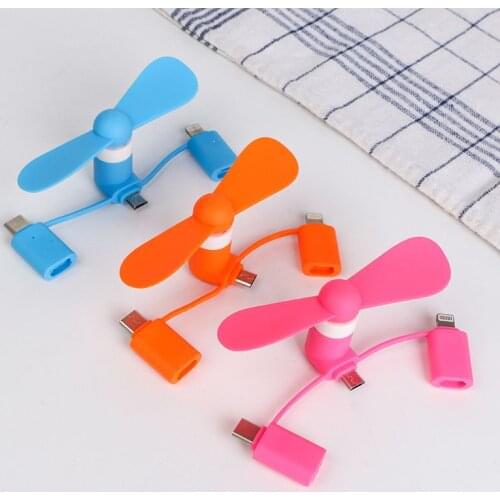 Portable 3 IN 1 Travel Cell Phone Mini Fan Cooling Cooler for Android Type-c Micro USB C For IPad IPhone 5 6 6S 7 Plus 8 X XS