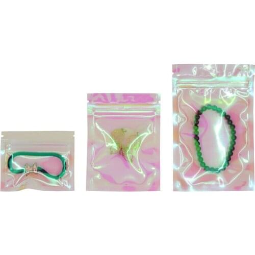 100PCS Transparent Colorful Plastic Ziplock Bag Food Tea Powder Candy Gift Package Bag Cosmetic Earrings Jewelry Pouches