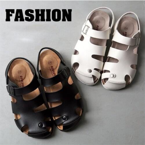 Casual Soft Cork Shoes Men Summer Beach Slides Men‘s Fashion Slippers Weave Buckle Strap Sandals Home Flip Flop Bath Big Size