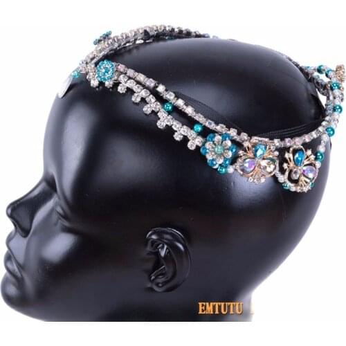 Blue Silver Ballet Tiara for Women Girls Classical Competition Performance Ballet Crown Handmade Ballet Headdress Headwear adult