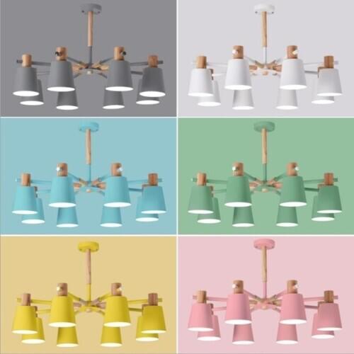 Nordic wooden Chandelier solid wood LED ceiling Chandelier E27 With Iron Lampshade creative Lighting Fixtures E27 Hanging Lights