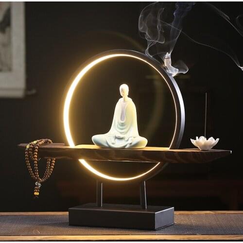 Modern Incense Burner Led Light Spiritual Decor Waterfall Ceramic Incense Burner Arabic Style Bruciatore Incenso Insence Burner