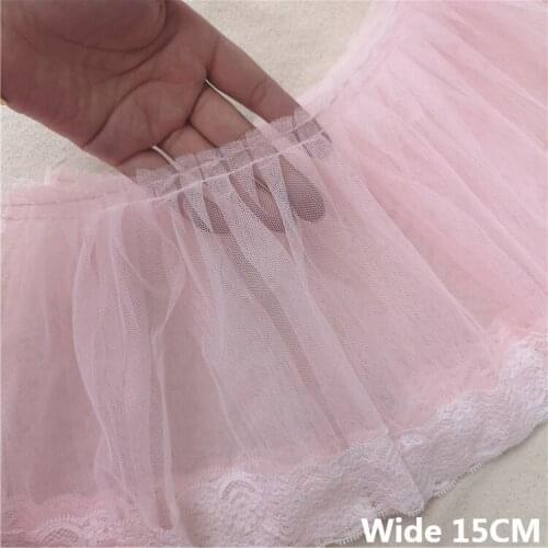 15CM Wide Pink 3d Pleated Applique Lace Trim Fringe Ribbon DIY Curtains Dress Guipure Fabric Embellishments For Sewing Supplies