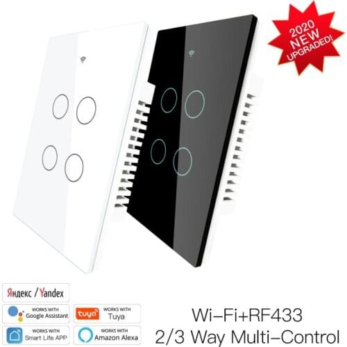 Smart Glass Panel Switch Smart Life/Tuya App Multi-Control Association Voice Control with Alexa Google Home 4 Gang Smart Life