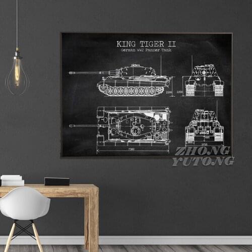 WW2 Tank Patent Vintage Posters and Prints German Tank King Tiger 2 Blueprint Art Canvas Painting Boys Gifts Wall Art Decor