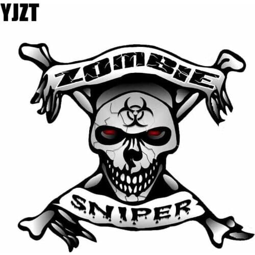 YJZT 11.4CM*12.8CM Zombie Sniper Creative Skull Car Sticker Decal PVC Reflective 6-0089