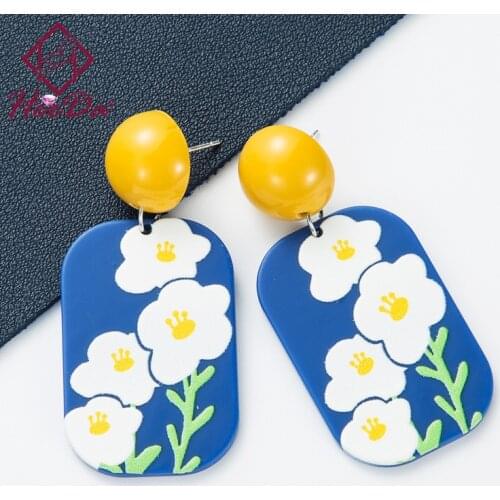 Womens 2021 Summer Trendy Print Resin Stud Earrings Lady Fashion Bohemian Geometric Ear Accessories New Seaside Travel Jewelry