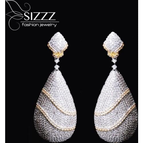 SIZZZ Classic Bride Earring Water Drop Cubic Zircon Earrings For Women Lovely Gold Color Jewelry Pendientes mujer moda