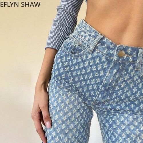 Ladies Casual Pants Women Straigh Leg Personalized Wash Pattern Jeans Fashion Ripped Worn White Denim Pants Mid Waist Jeans