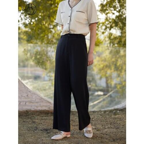 DUSHU Womens Black High-waist Straight-leg Pants 2021 Summer New Flared Casual Pants Sexy Sweat Pants Women