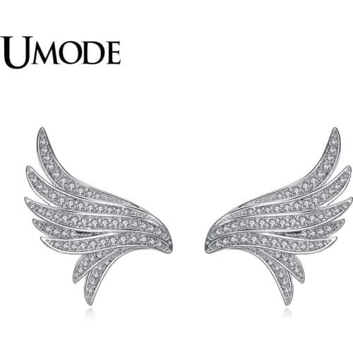 UMDOE New Charm Angel Wings Stud Earrings for Girl Friend Feather Crystal Earring Fashion Jewelry Gift Brincos Femme AUE0280