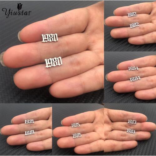 Yiustar Stainless Steel Earrings Charm Year Number Stud Earring for Women Custom Year 1980 1999 2008 Birthday Gift 1980 to 2008