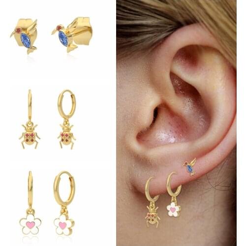 Aide 1Pair 925 Sterling Silver Earrings For Women Girl Engagement Gift Tiny Drop Oil Piercing pendientes plata 925 DIY Jewelry