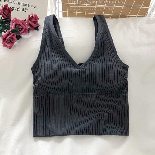 Heliar Bra Tops Summer V Neck Rib Crop Y2k Top With Detachable Bra Pads Sleeveless Solid Color Backless Sporty Cute Top Women