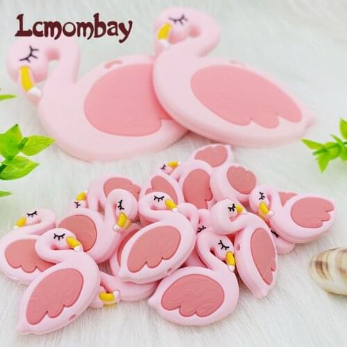 10pcs Flamingo Silicone Teethers Swan Teething toys Baby Gift Pendant DIY Pacifier Chain Clips Toy Food Grade Silicon