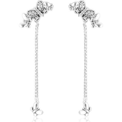 100% 925 Sterling Silver Bedazzling Butterflies Dangle Earrings for Women Wedding Ear ring Fashion Jewelry Party Gift Brincos