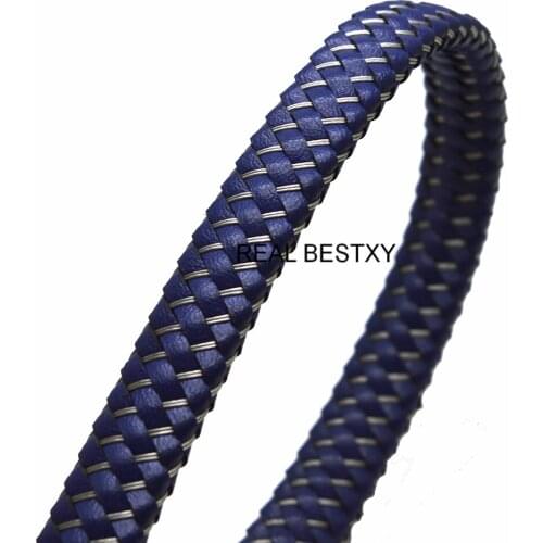 2m/lot approx 12*5mm Leather Strap Findings Flat Blue Leather Cord String Rope with steel wire cords DIY Bracelet Making Cords